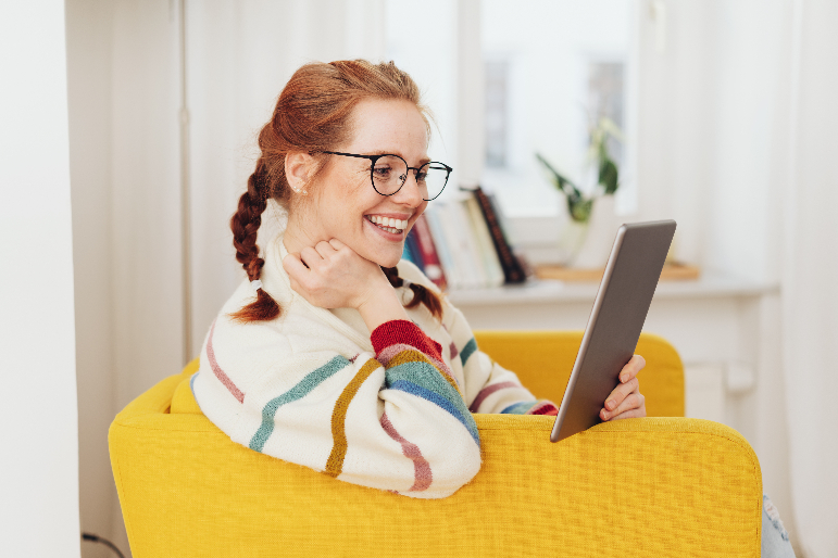 Women reading tablet